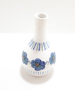 Hand Thrown & Hand Decorated (Underglaze) Studio Art Pottery White & Blue Decorative Bud Vase