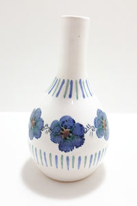 Hand Thrown & Hand Decorated (Underglaze) Studio Art Pottery White & Blue Decorative Bud Vase