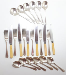 24 Piece Assembled Cutlery Set Sheffield A1 Spoons & Forks – Beaded Design & Faux Bone Handle Knives – Different Cutlers