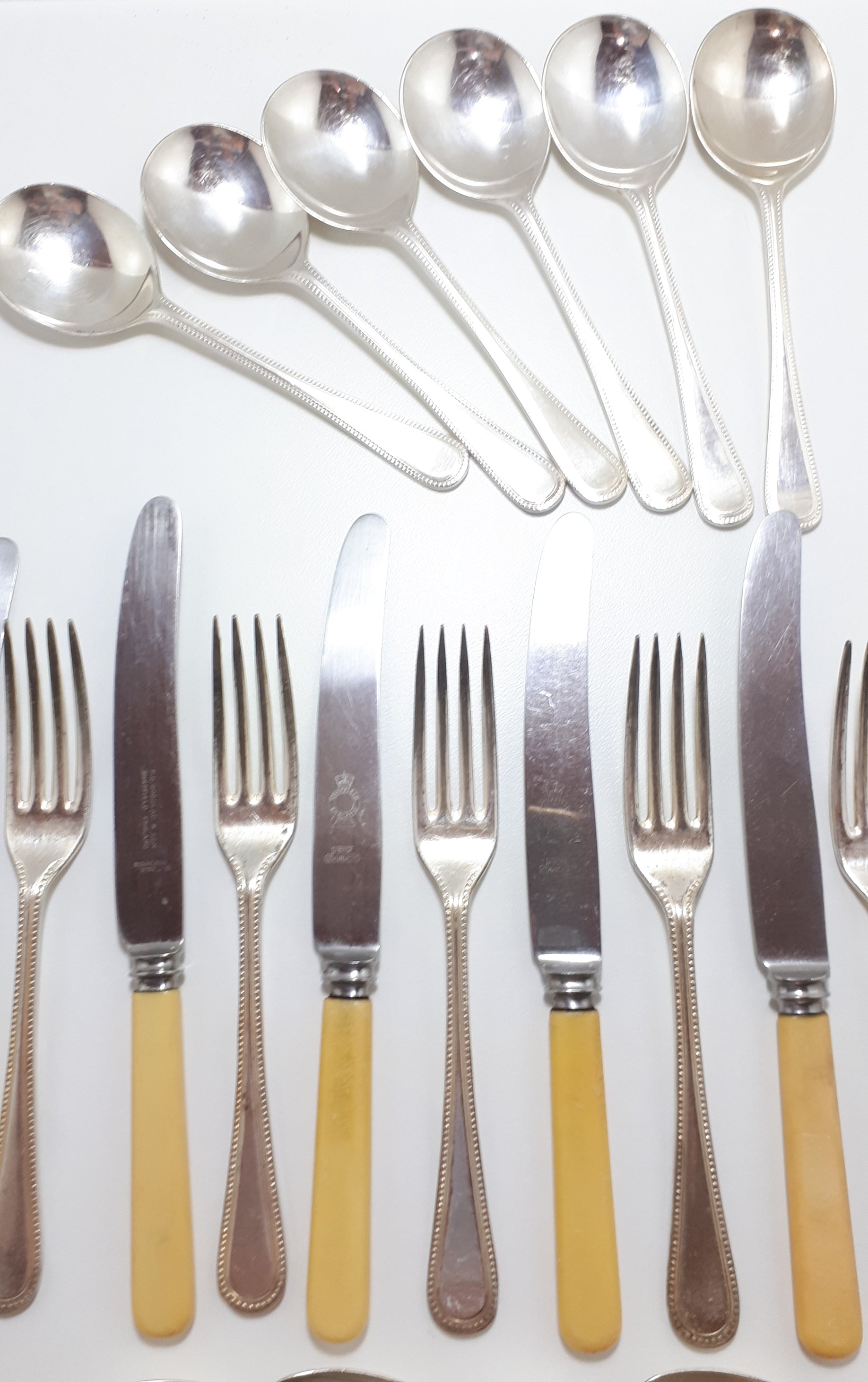 24 Piece Assembled Cutlery Set Sheffield A1 Spoons & Forks – Beaded Design & Faux Bone Handle Knives – Different Cutlers