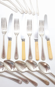 24 Piece Assembled Cutlery Set Sheffield A1 Spoons & Forks – Beaded Design & Faux Bone Handle Knives – Different Cutlers