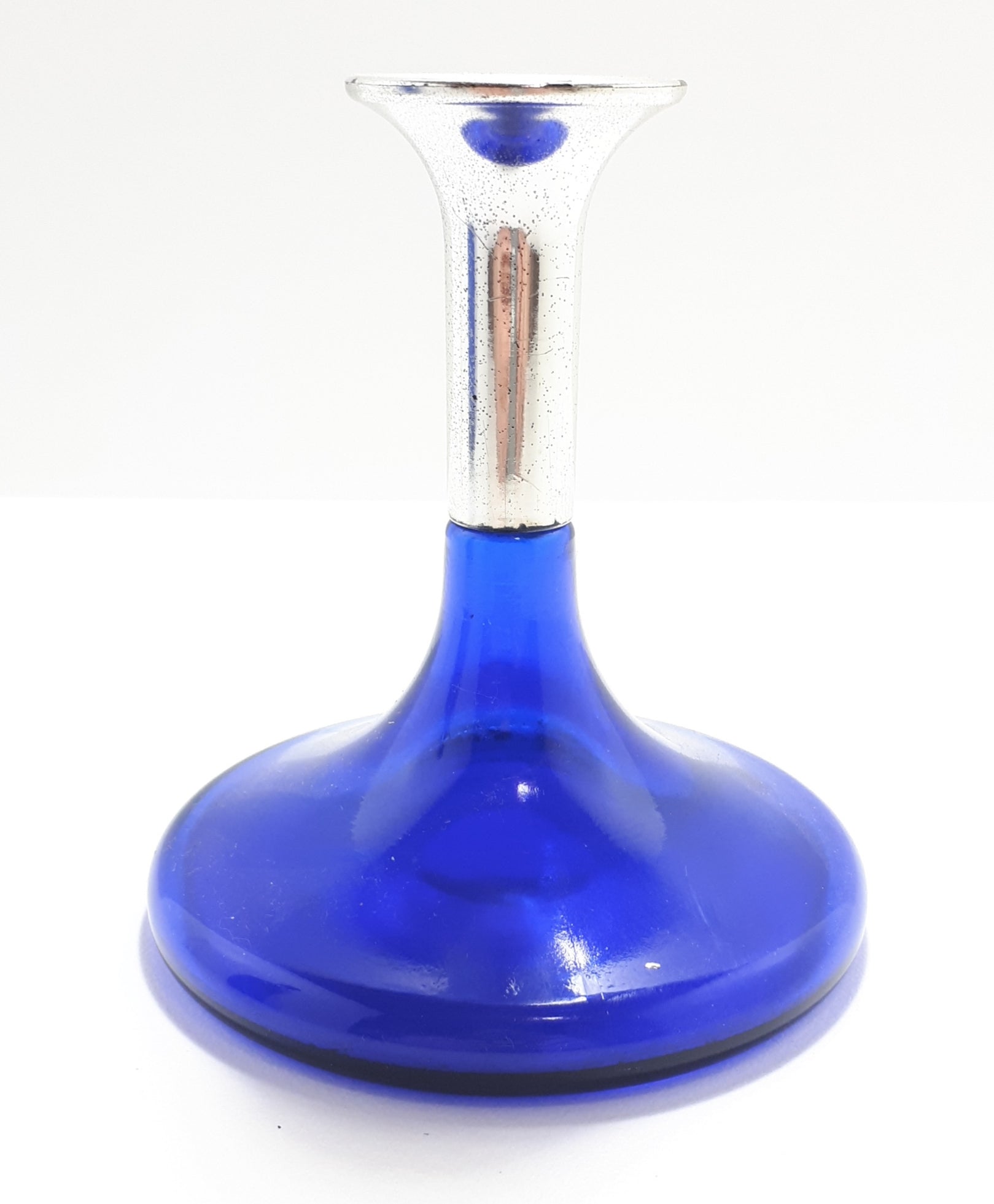 Collectable Uniquely Designed Cobalt Blue Flat Base Perfume Bottle