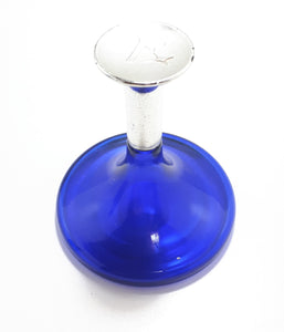 Collectable Uniquely Designed Cobalt Blue Flat Base Perfume Bottle