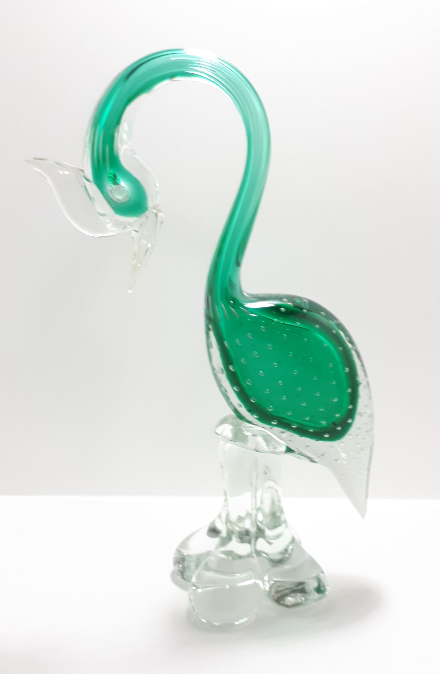 Collectable Large & Heavy Vintage Murano Hand Made Art Glass Bird Figurine – Sacramento Green With Clear Glass