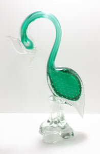 Collectable Large & Heavy Vintage Murano Hand Made Art Glass Bird Figurine – Sacramento Green With Clear Glass
