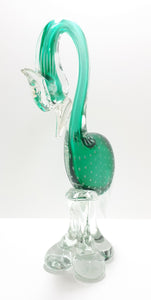 Collectable Large & Heavy Vintage Murano Hand Made Art Glass Bird Figurine – Sacramento Green With Clear Glass