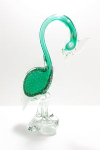 Collectable Large & Heavy Vintage Murano Hand Made Art Glass Bird Figurine – Sacramento Green With Clear Glass