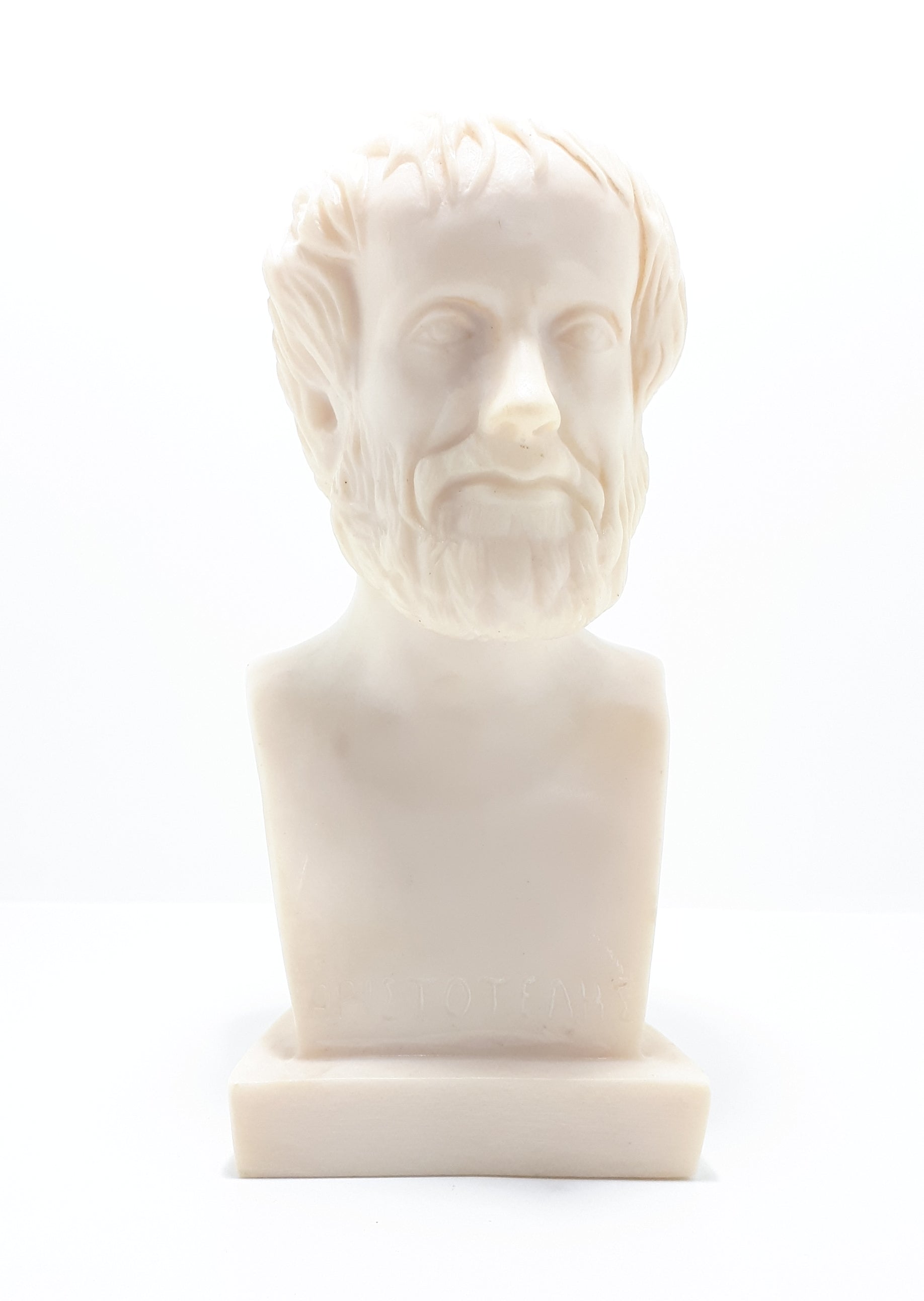 Collectable Cast Alabaster Bust Of Aristotle – Stamped / Titled In Greek Orthodox Letters