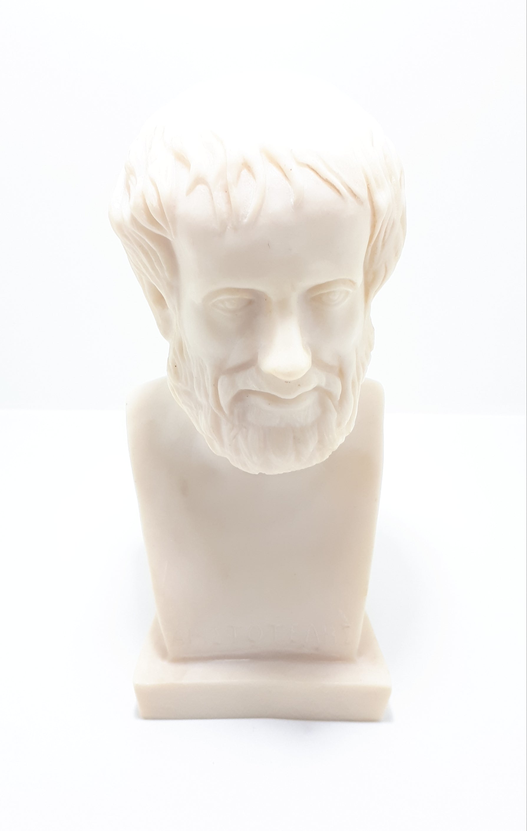 Collectable Cast Alabaster Bust Of Aristotle – Stamped / Titled In Greek Orthodox Letters