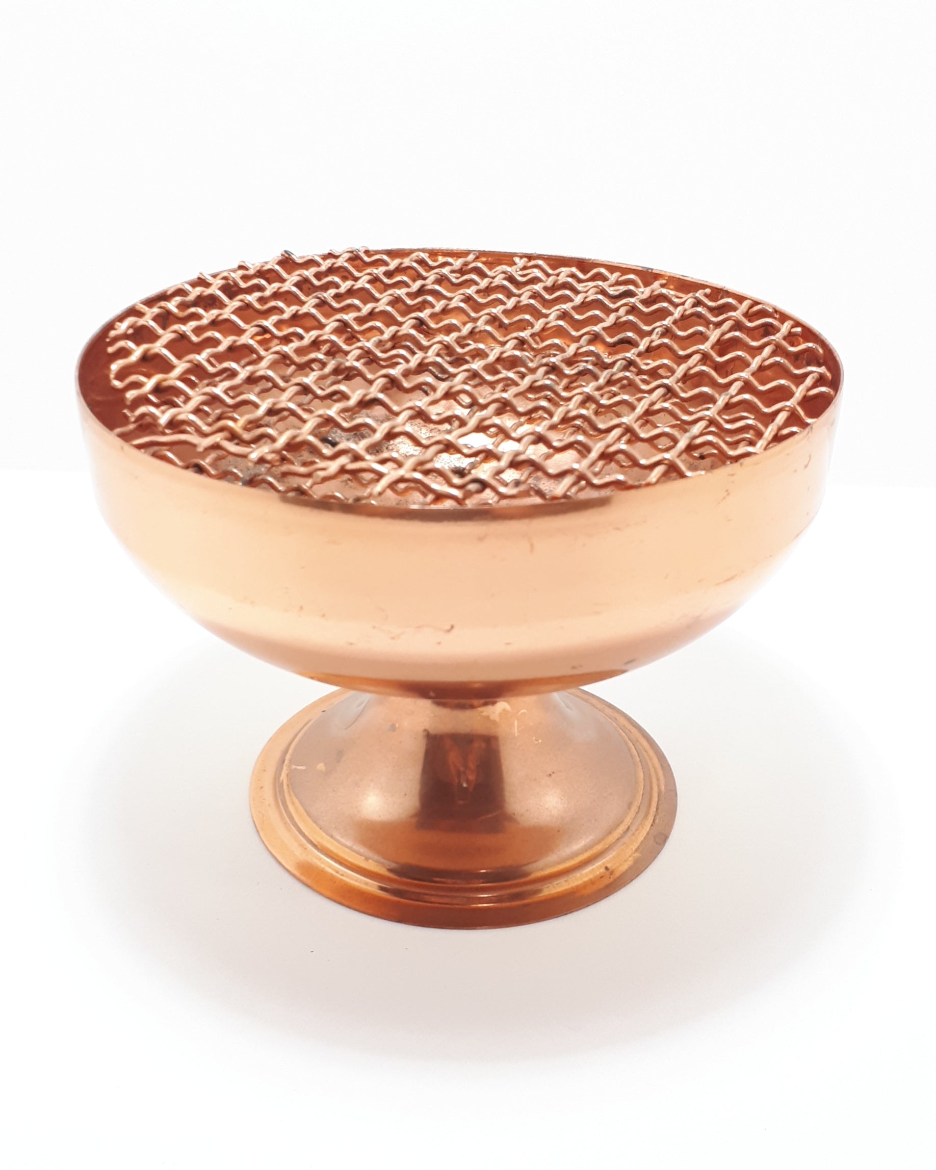 1950 – 1960’s Solid Copper Vintage Rose Bowl With Double Grid & Pedestal Base