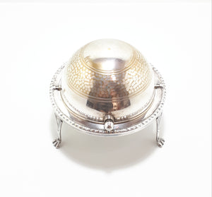 Vintage Silver Plated Roll Top Caviar / Butter Dish With Paw Feet