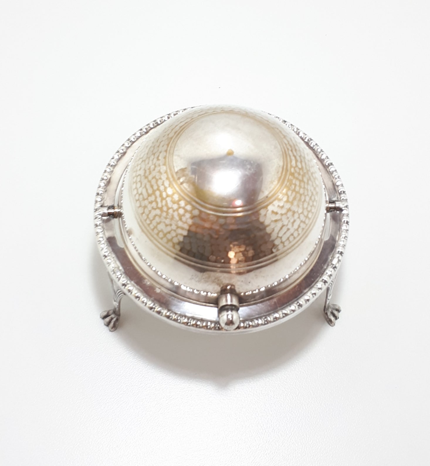 Vintage Silver Plated Roll Top Caviar / Butter Dish With Paw Feet