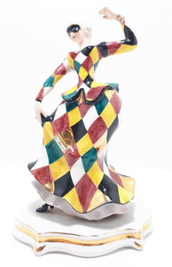 Extremely Rare 1950’s Italian Liani Fine Porcelain Dancing Harlequin / Jester Figurine - Female