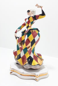 Extremely Rare 1950’s Italian Liani Fine Porcelain Dancing Harlequin / Jester Figurine - Female