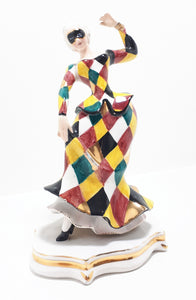 Extremely Rare 1950’s Italian Liani Fine Porcelain Dancing Harlequin / Jester Figurine - Female