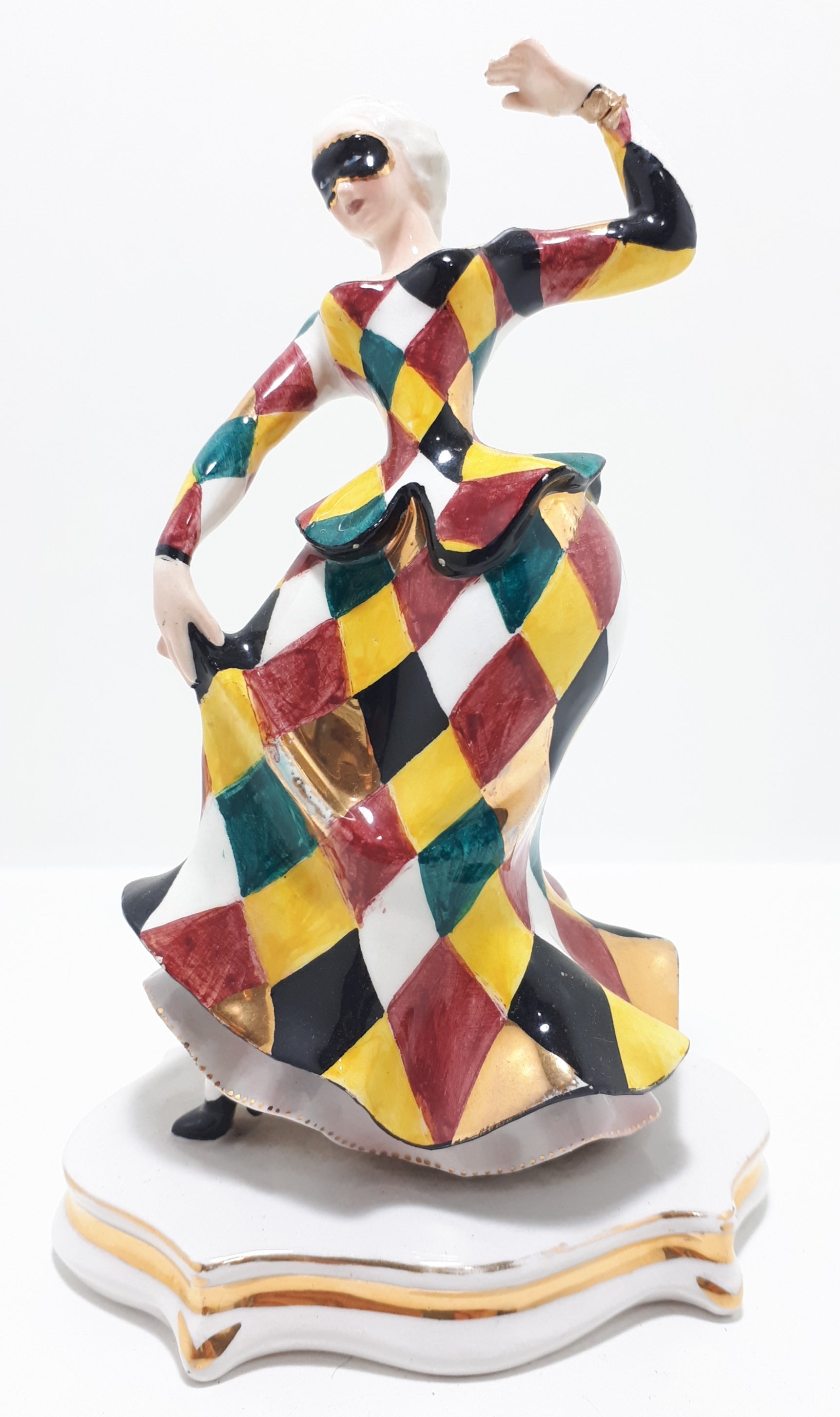 Extremely Rare 1950’s Italian Liani Fine Porcelain Dancing Harlequin / Jester Figurine - Female