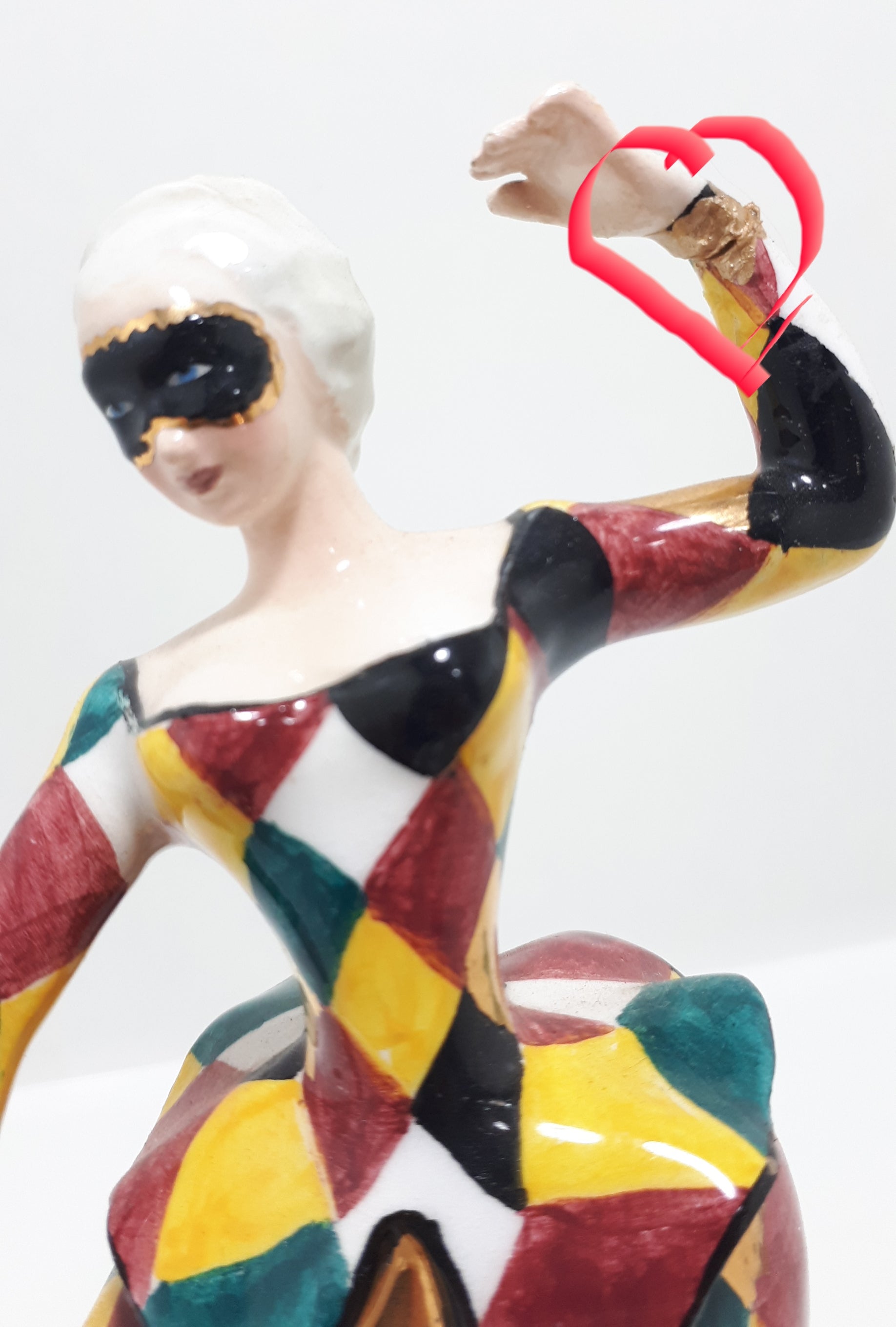 Extremely Rare 1950’s Italian Liani Fine Porcelain Dancing Harlequin / Jester Figurine - Female