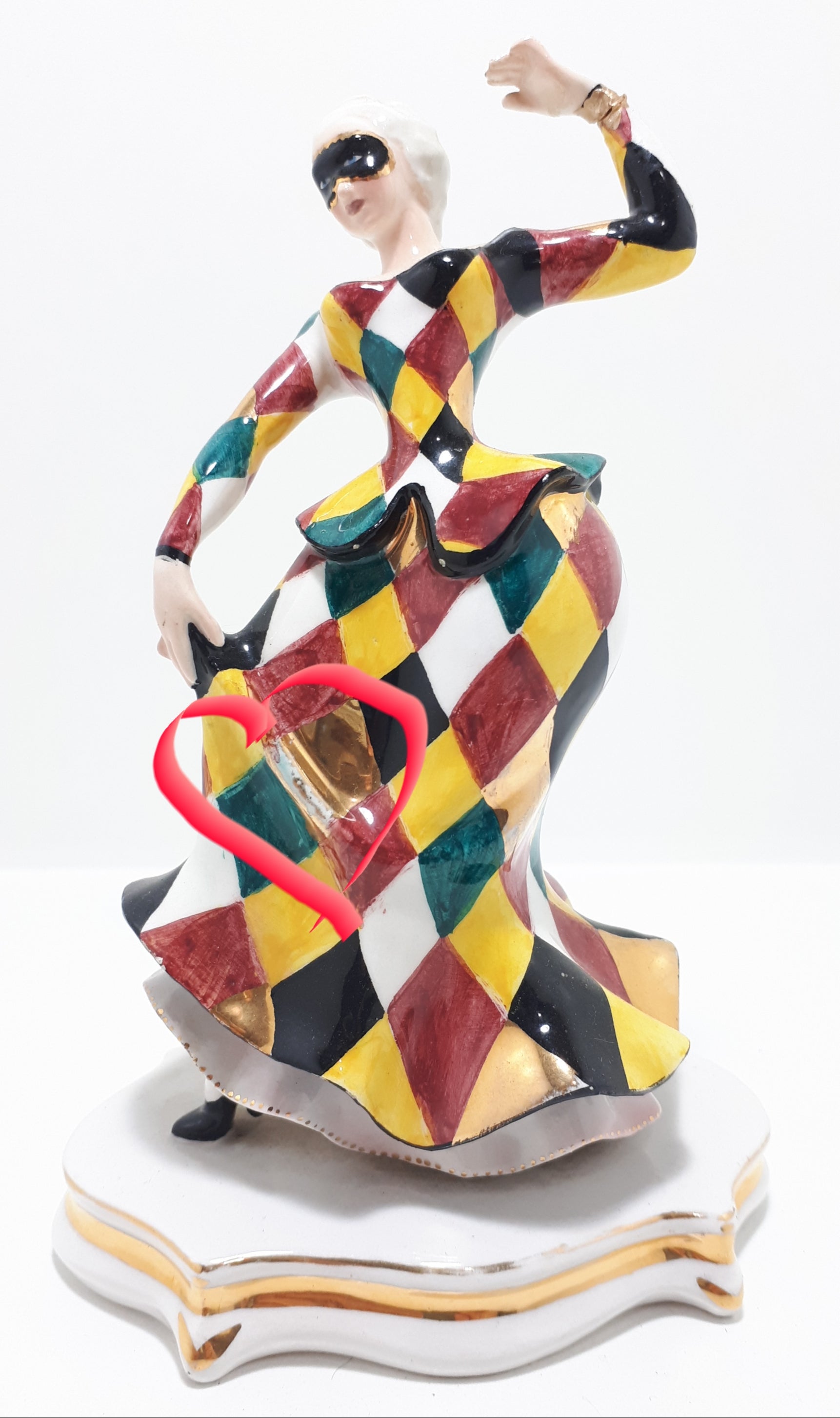 Extremely Rare 1950’s Italian Liani Fine Porcelain Dancing Harlequin / Jester Figurine - Female
