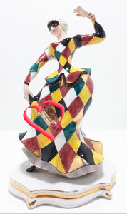 Extremely Rare 1950’s Italian Liani Fine Porcelain Dancing Harlequin / Jester Figurine - Female