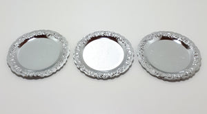 Three Decorative Silver Metal Coasters