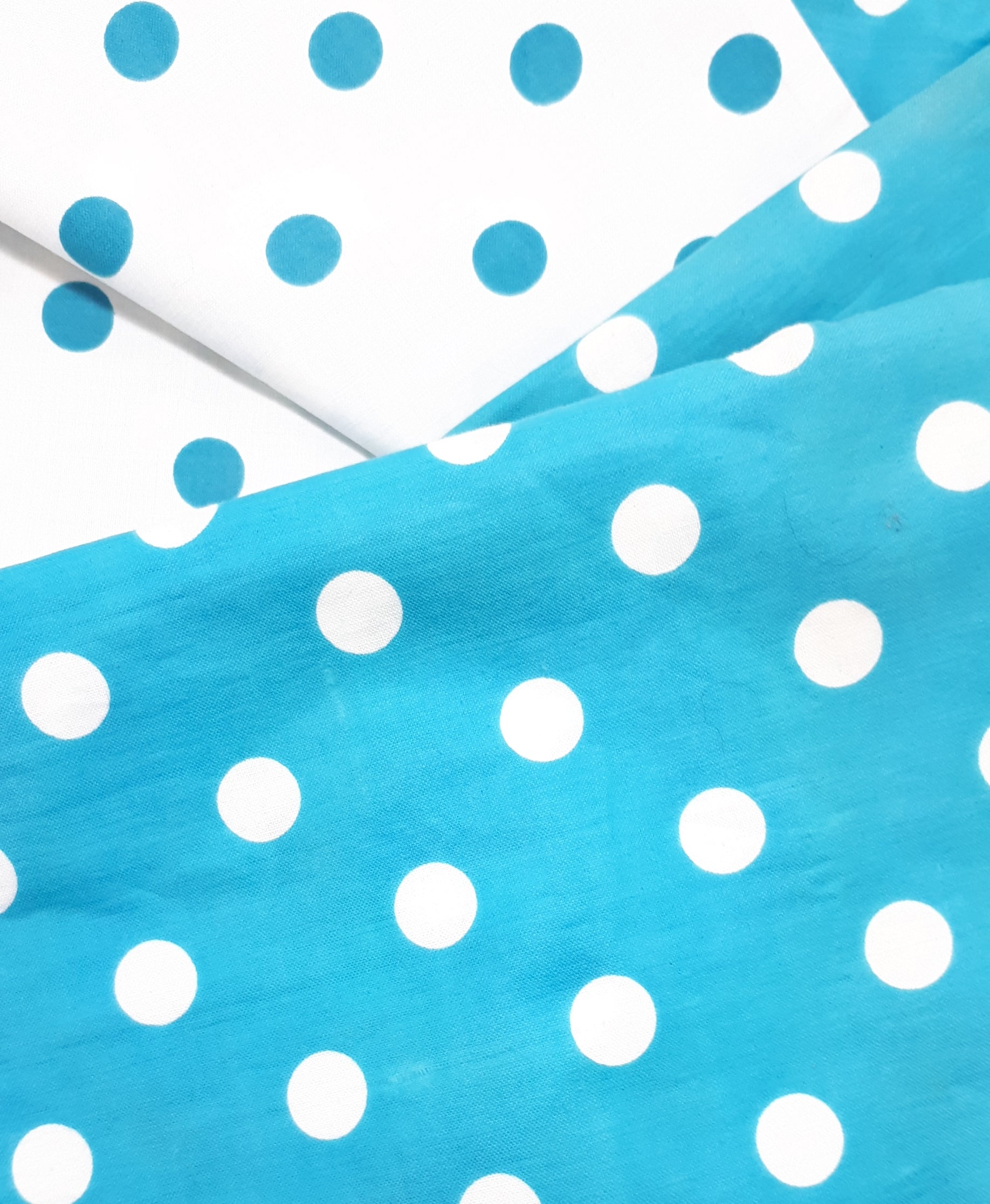 Contemporary Reversible Blue & White Polka Dot Table Runner With Raffia Tassels