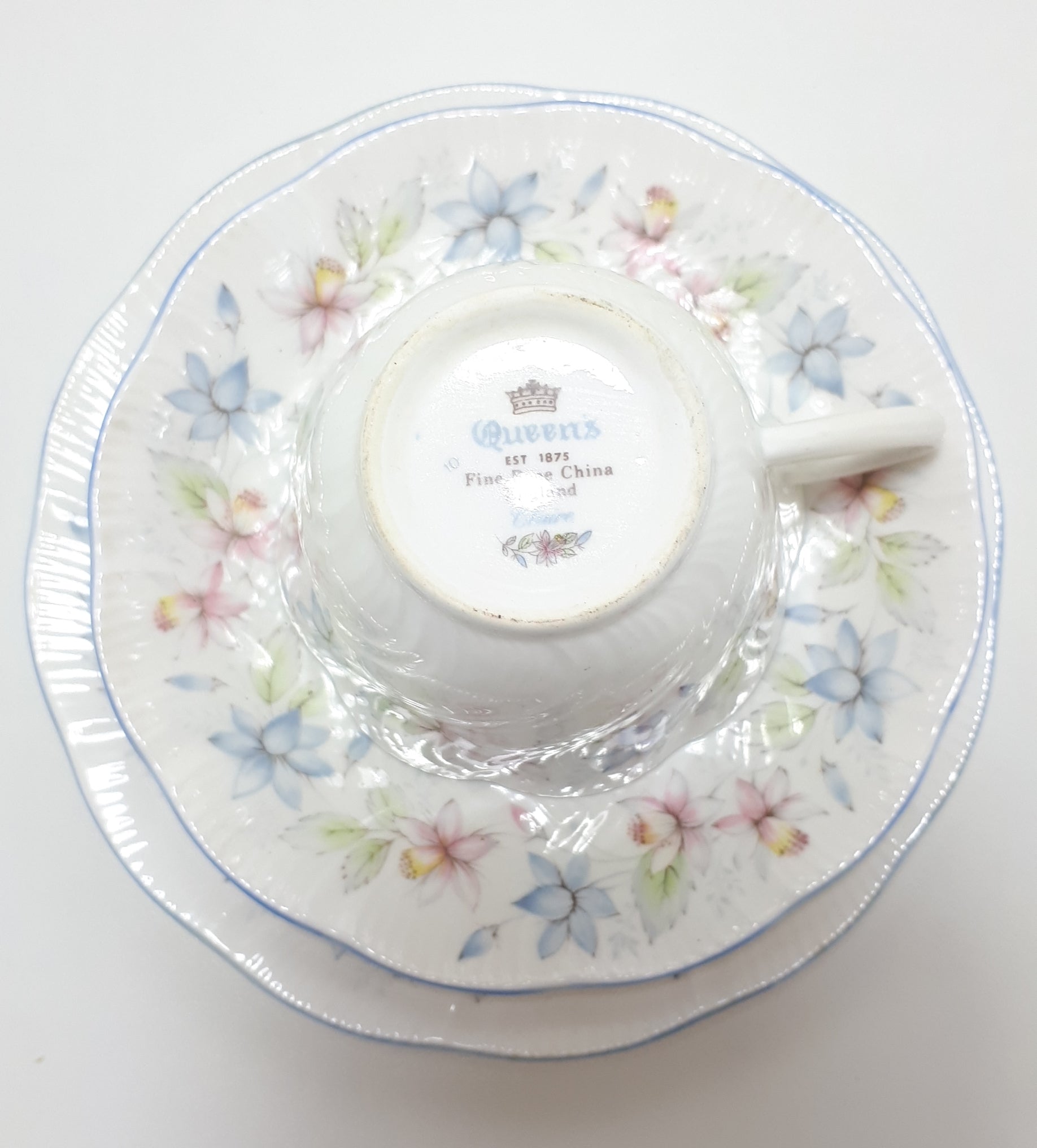 Elegant & Beautiful Soft Pastel Queen’s Fine Bone China Tea Trio – Claire Pattern