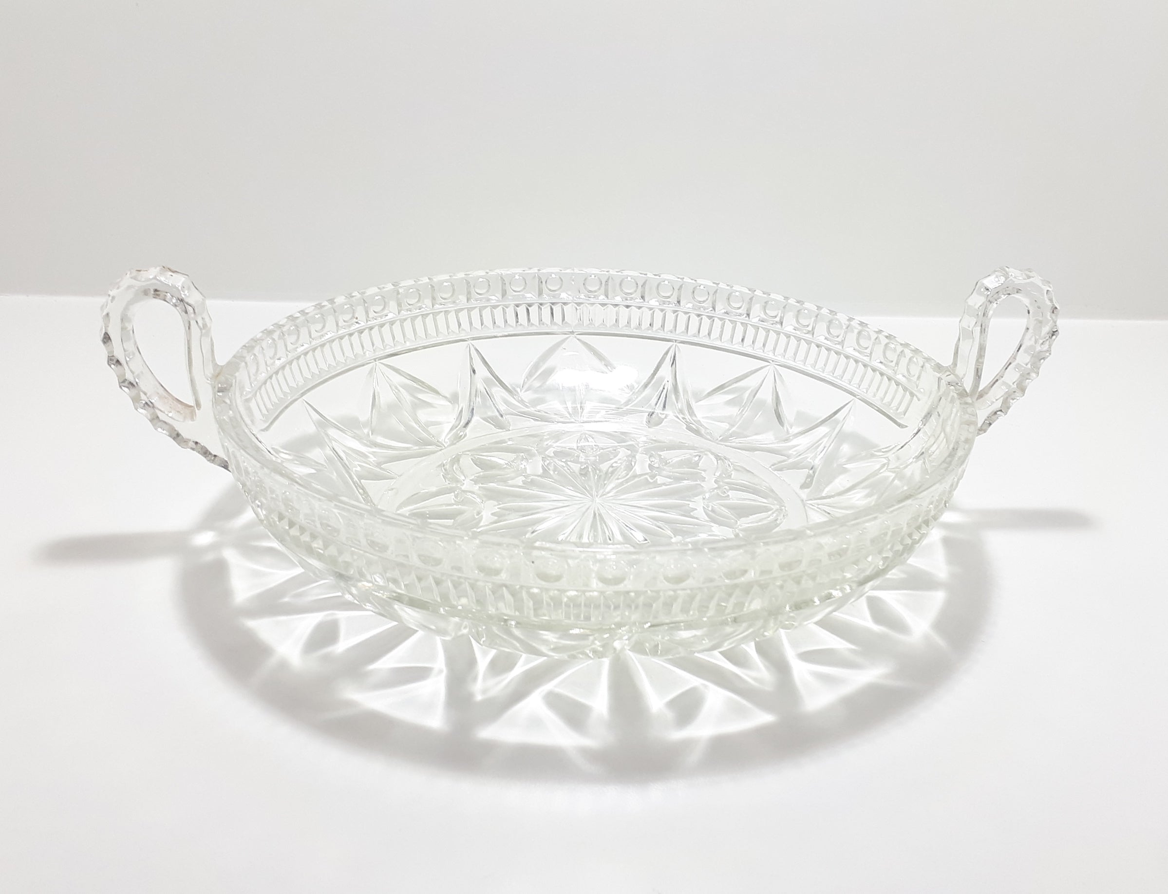 1960’s Clear Reproduction Depression Glass Presentation Bowl With Handles