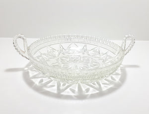 1960’s Clear Reproduction Depression Glass Presentation Bowl With Handles