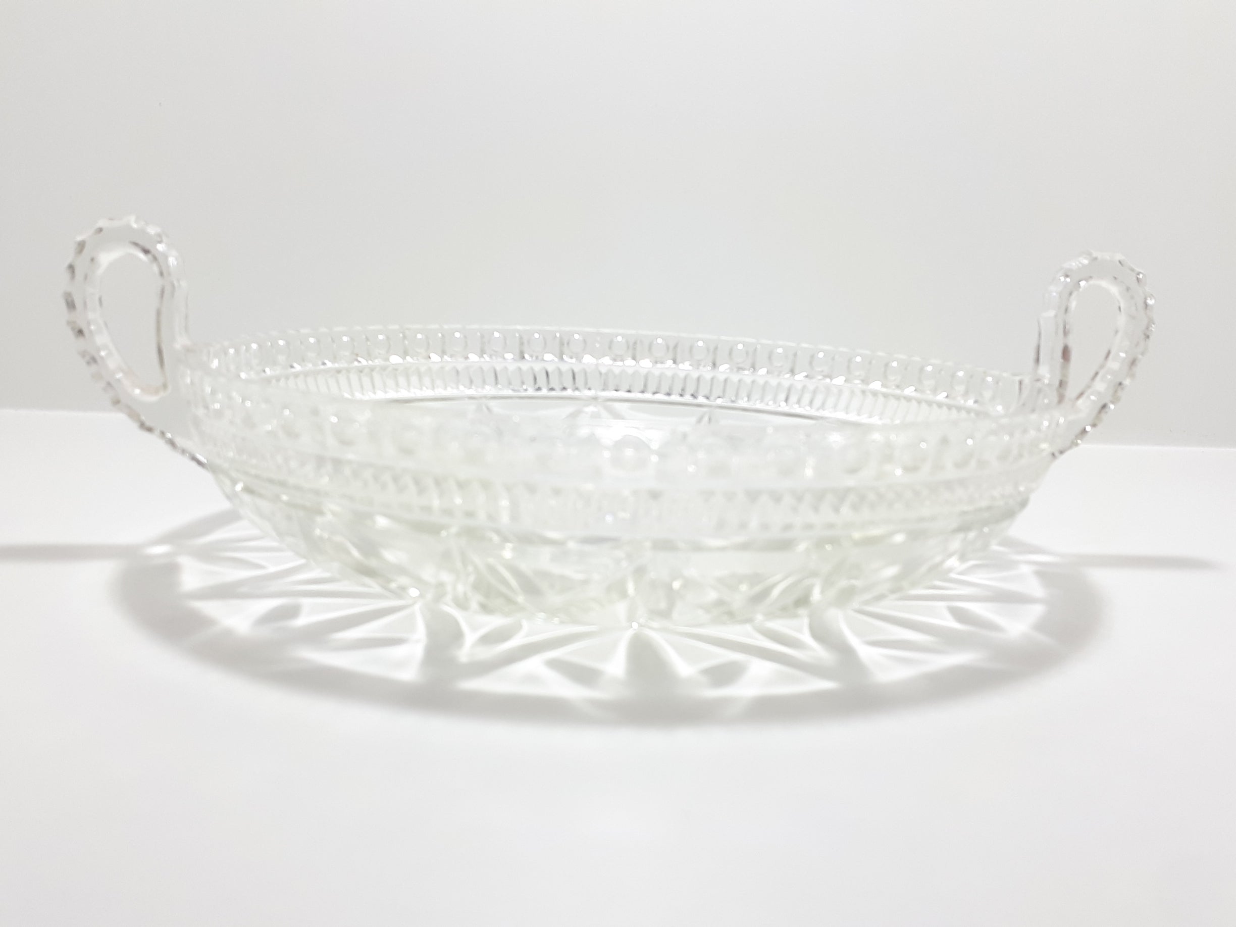 1960’s Clear Reproduction Depression Glass Presentation Bowl With Handles