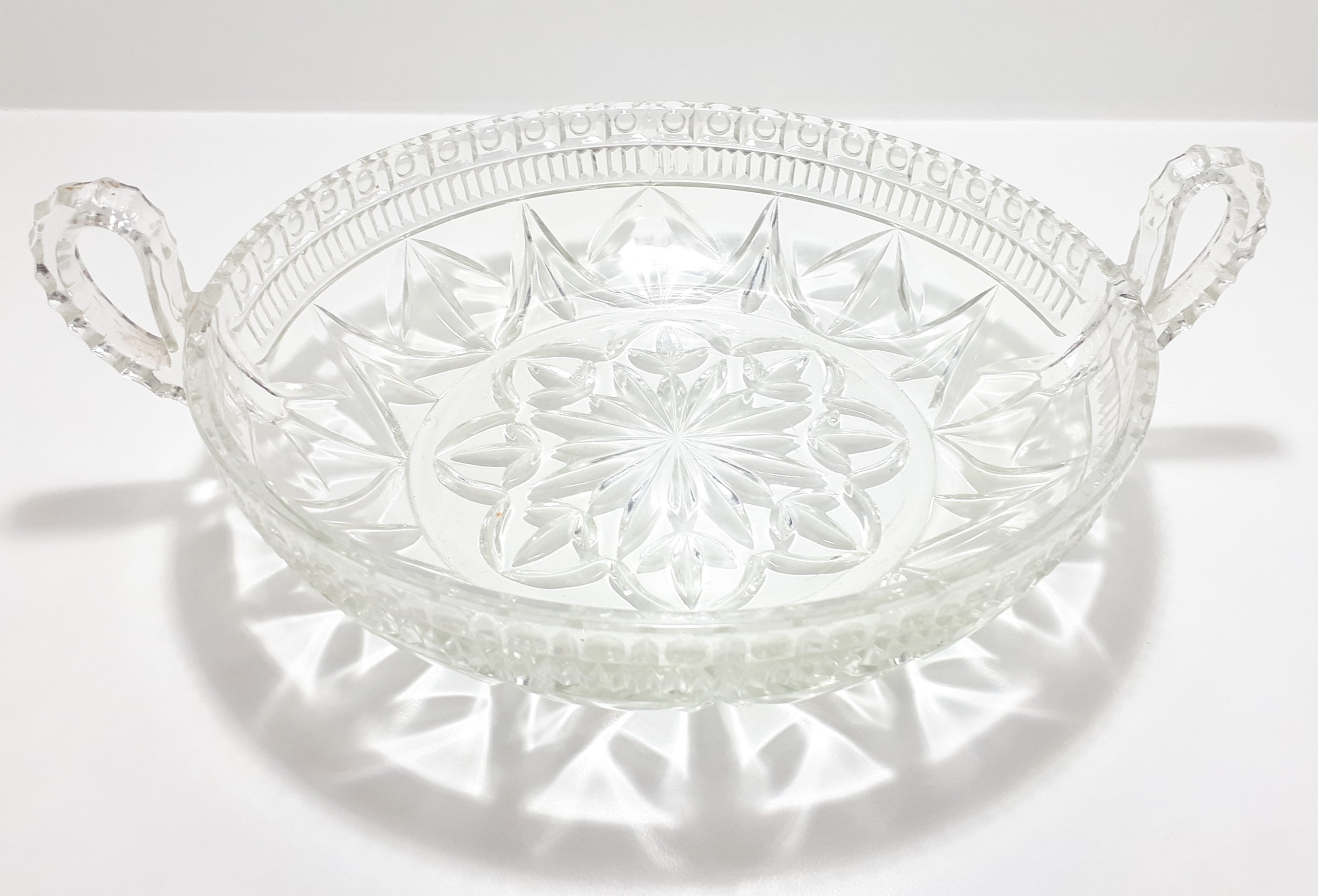 1960’s Clear Reproduction Depression Glass Presentation Bowl With Handles