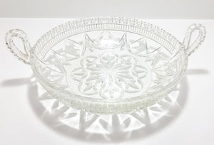 1960’s Clear Reproduction Depression Glass Presentation Bowl With Handles
