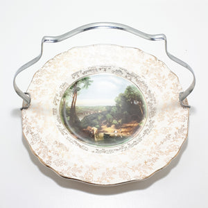1940’s James Kent Ltd., Longton, Fine Porcelain “Crossing The Brook by Turner” Biscuit Plate With Removable Handle