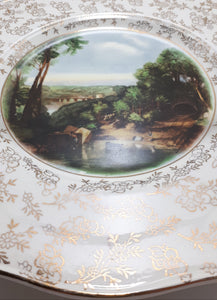 1940’s James Kent Ltd., Longton, Fine Porcelain “Crossing The Brook by Turner” Biscuit Plate With Removable Handle
