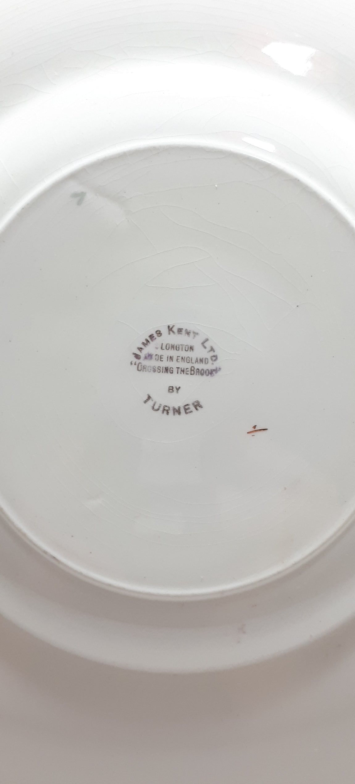 1940’s James Kent Ltd., Longton, Fine Porcelain “Crossing The Brook by Turner” Biscuit Plate With Removable Handle