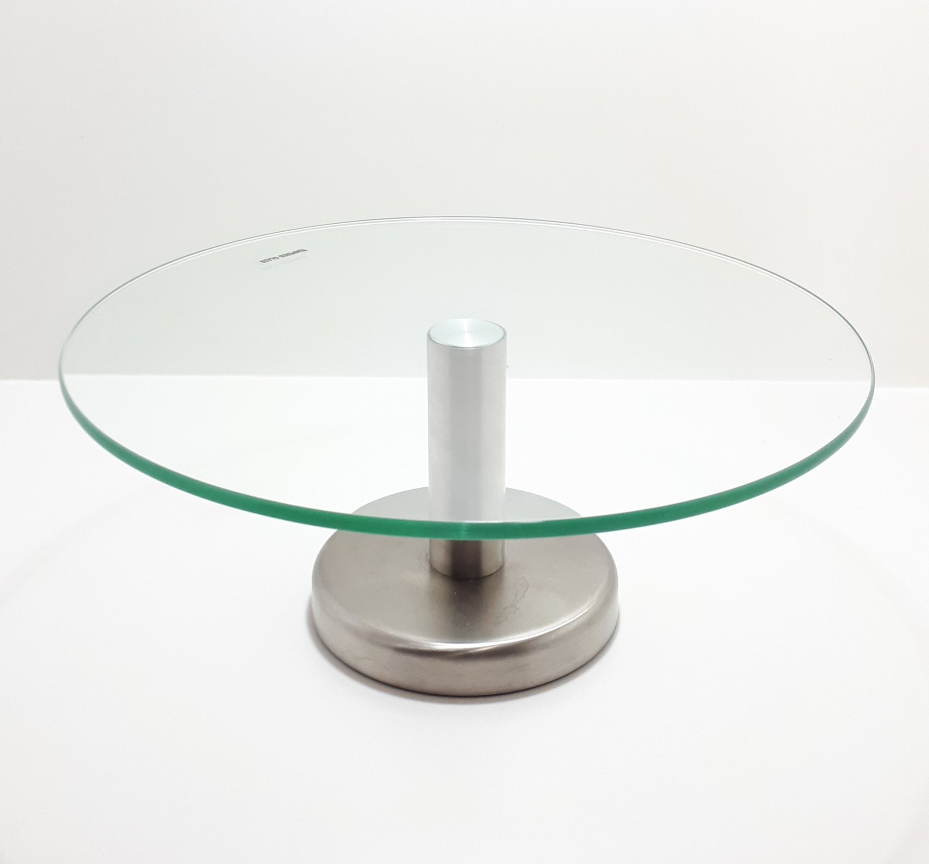 Large Contemporary Tempered Glass And Metal Cake Stand