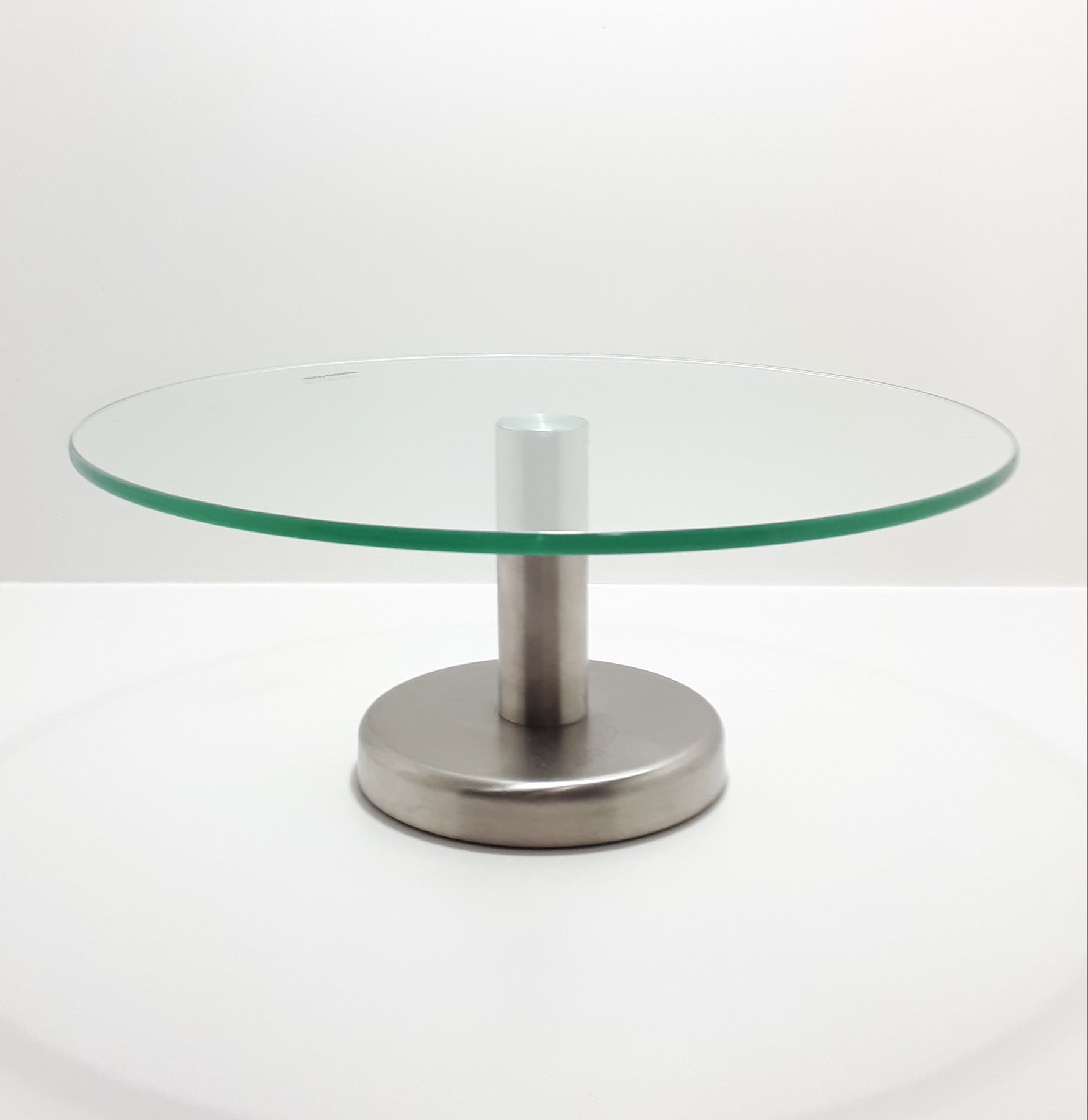 Large Contemporary Tempered Glass And Metal Cake Stand