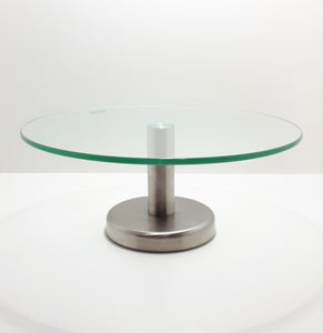 Large Contemporary Tempered Glass And Metal Cake Stand