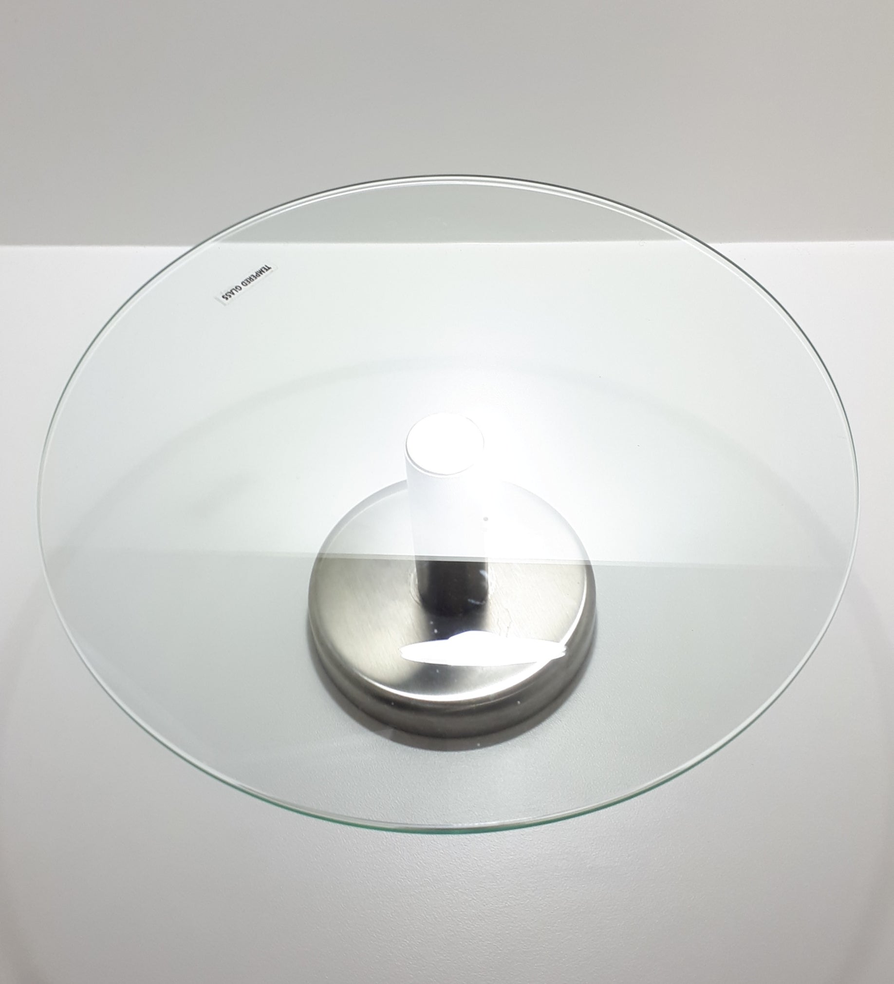 Large Contemporary Tempered Glass And Metal Cake Stand