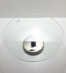 Large Contemporary Tempered Glass And Metal Cake Stand