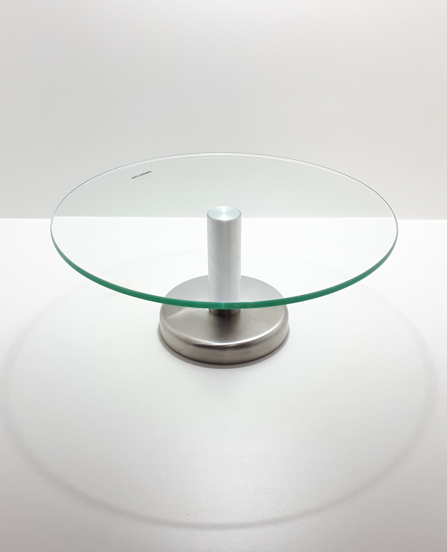 Large Contemporary Tempered Glass And Metal Cake Stand