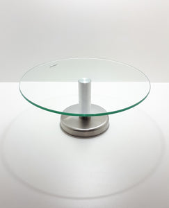 Large Contemporary Tempered Glass And Metal Cake Stand