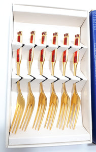 Viners Quality Stainless Steel 24 Ct Gold Plated Unused Set Of 6 Cake Forks - Eetrite