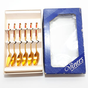 Viners Quality Stainless Steel 24 Ct Gold Plated Unused Set Of 6 Tea Spoons - Eetrite