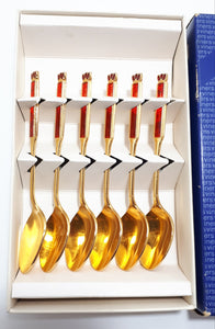 Viners Quality Stainless Steel 24 Ct Gold Plated Unused Set Of 6 Tea Spoons - Eetrite