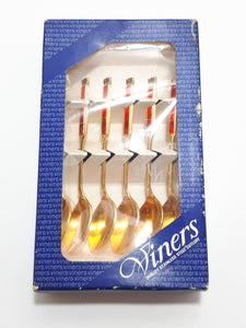 Viners Quality Stainless Steel 24 Ct Gold Plated Unused Set Of 6 Tea Spoons - Eetrite
