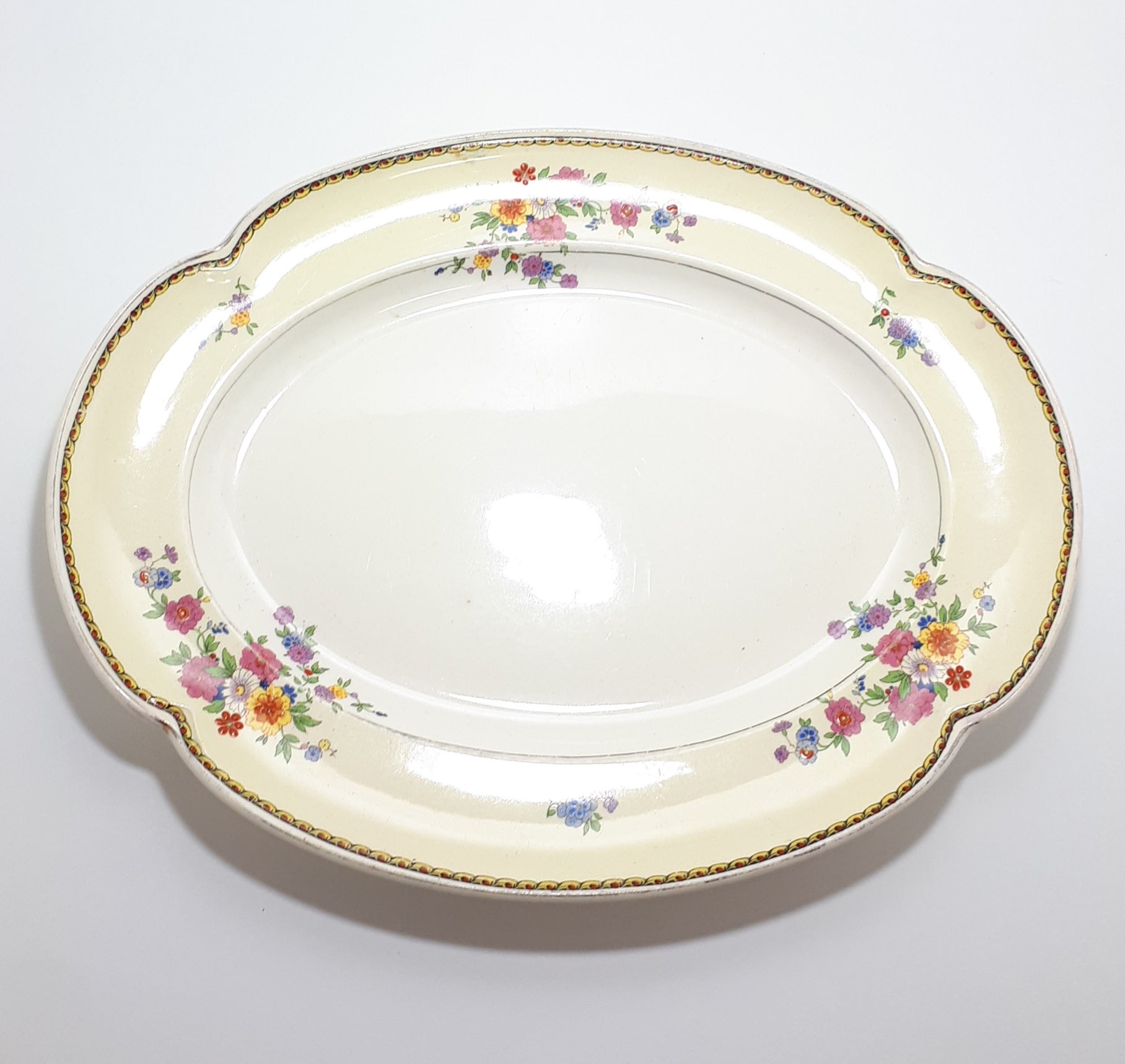 1920’s Antique Johnson Bros. “Pareek” Range Porcelain Serving Platter – Rare Lombardy Pattern
