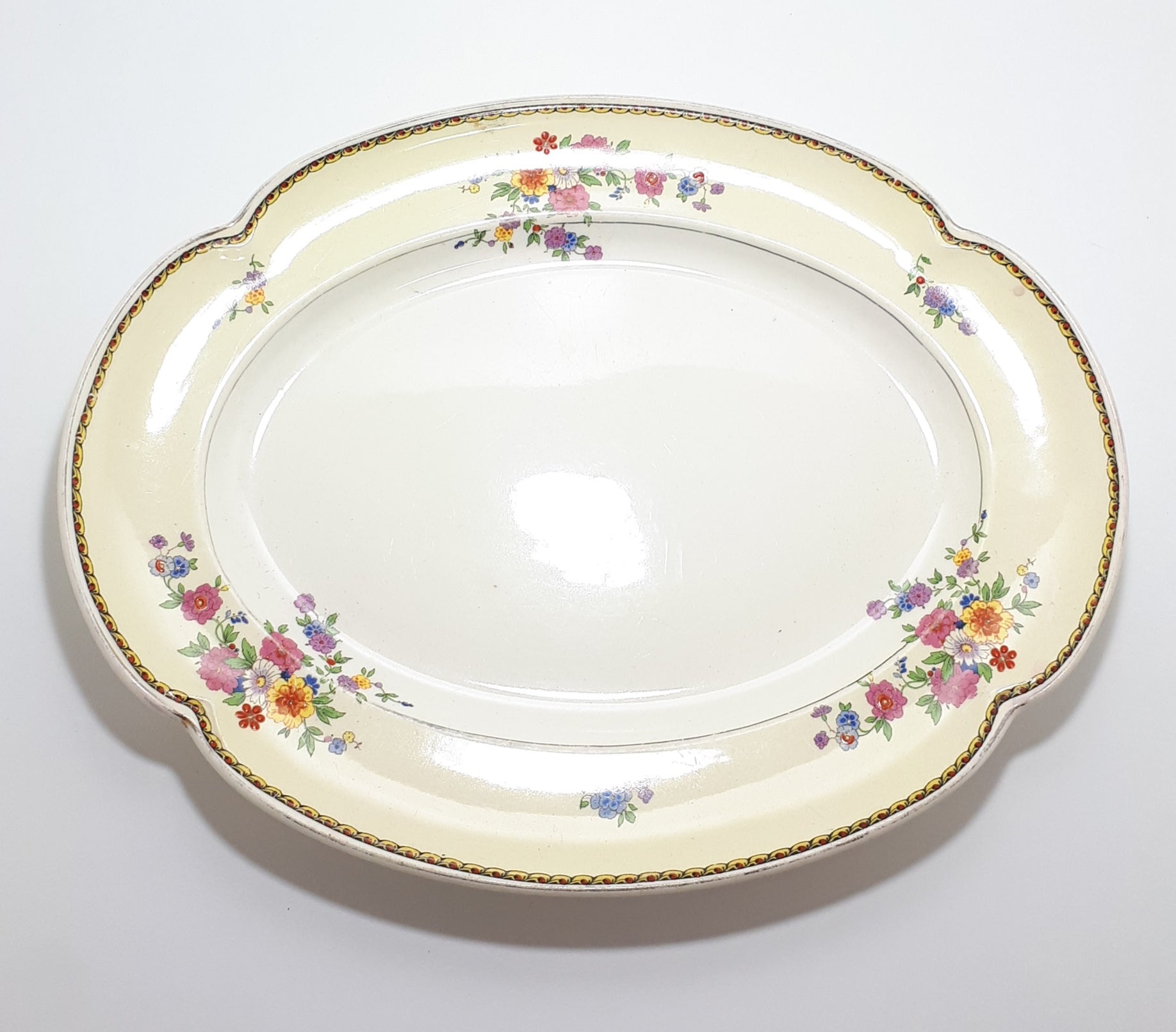 1920’s Antique Johnson Bros. “Pareek” Range Porcelain Serving Platter – Rare Lombardy Pattern