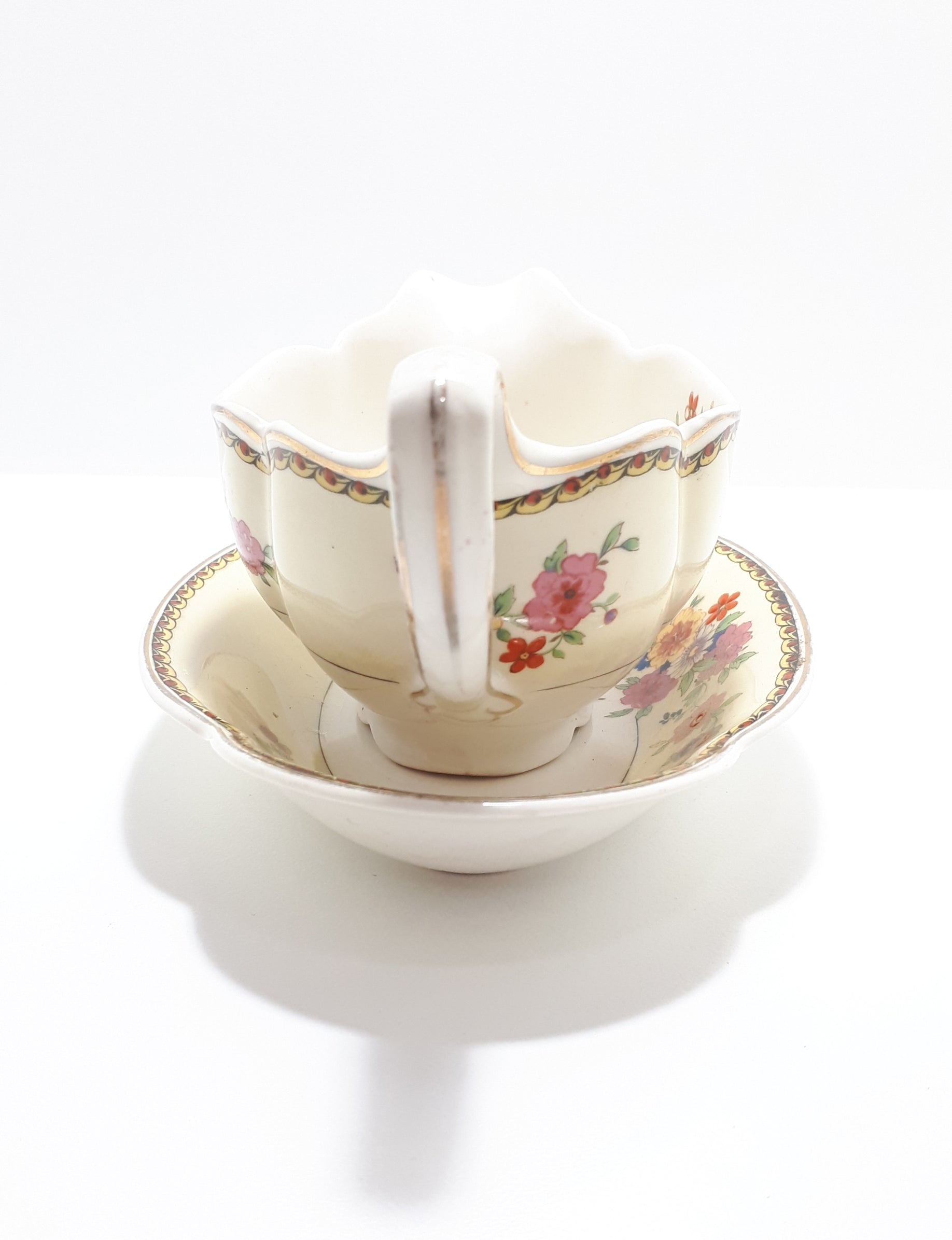1920’s Antique Johnson Bros. “Pareek” Range Porcelain Gravy Boat & Tray – Rare Lombardy Pattern