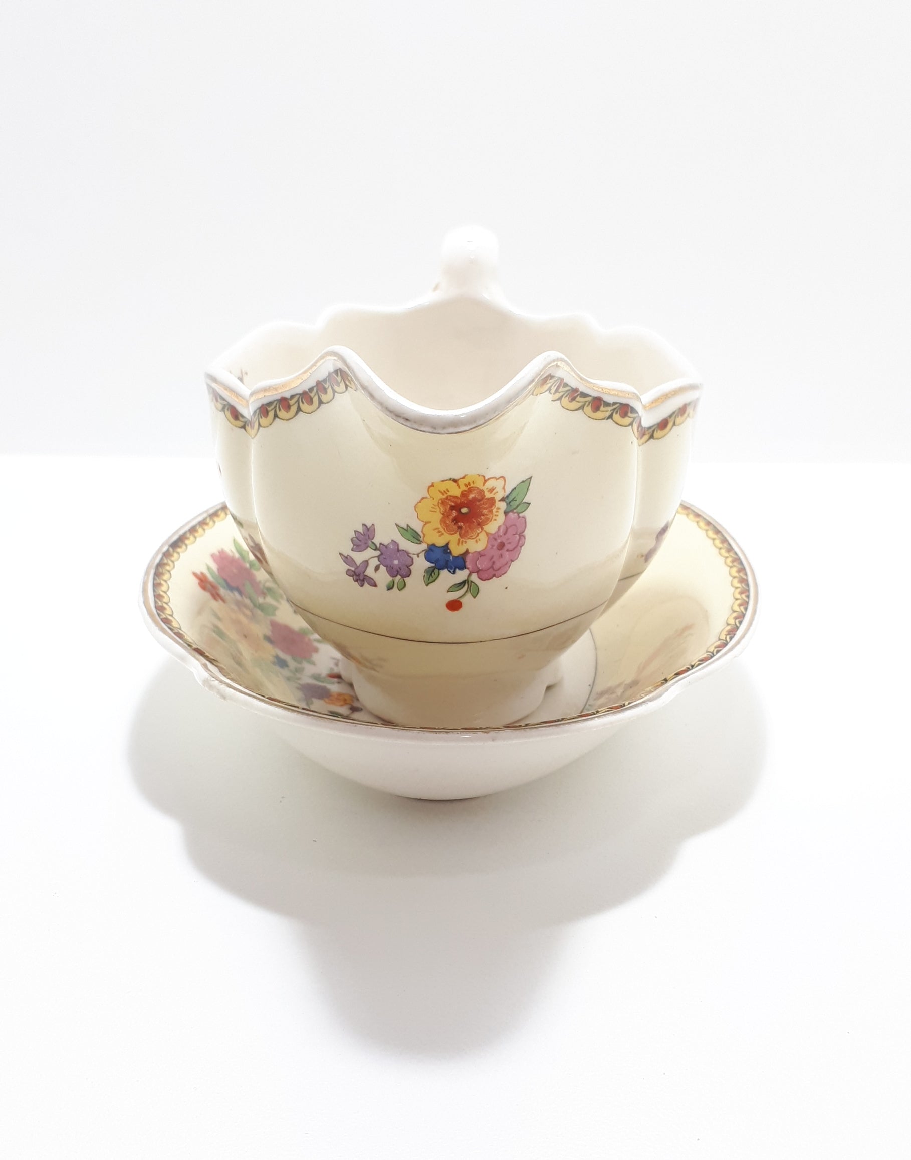 1920’s Antique Johnson Bros. “Pareek” Range Porcelain Gravy Boat & Tray – Rare Lombardy Pattern