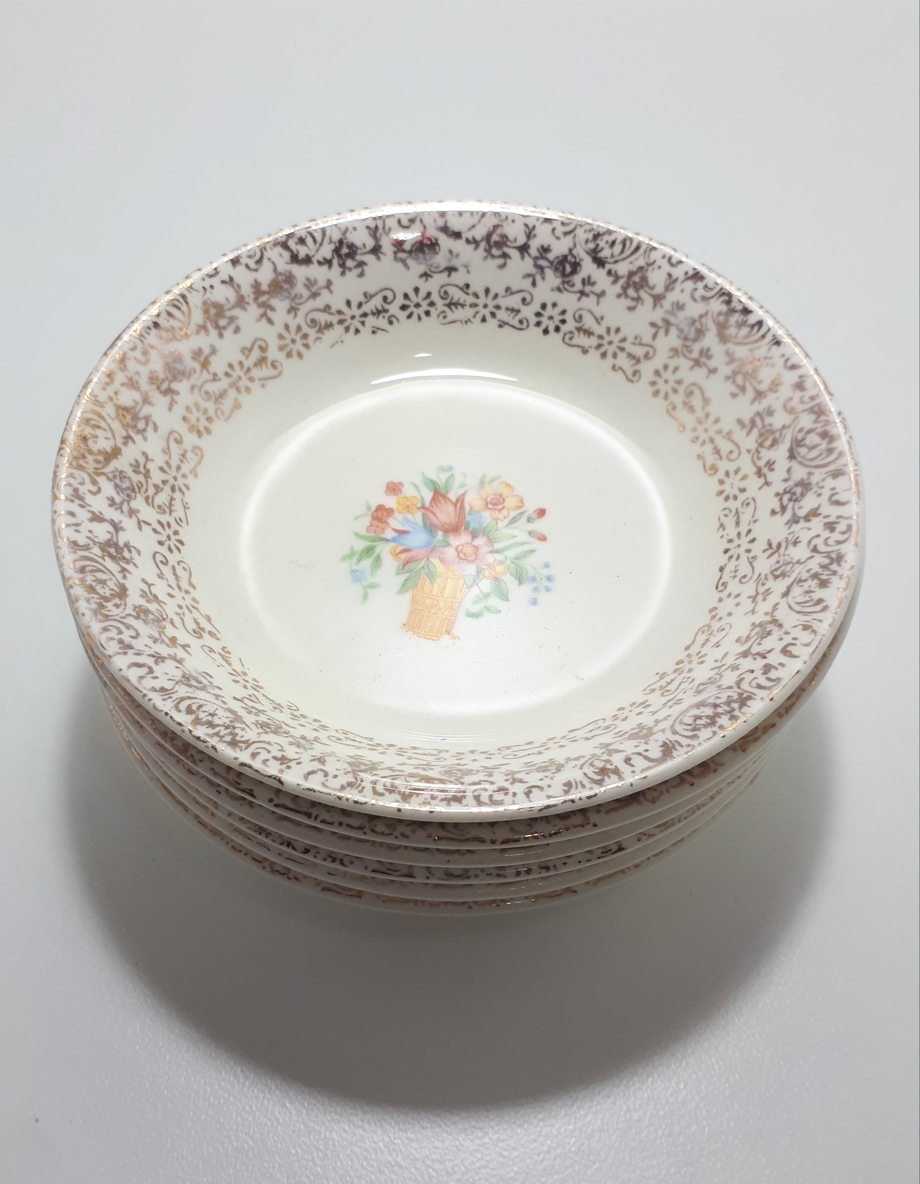 Set of 6 Dainty Gold Chintz & Floral Dessert Bowls